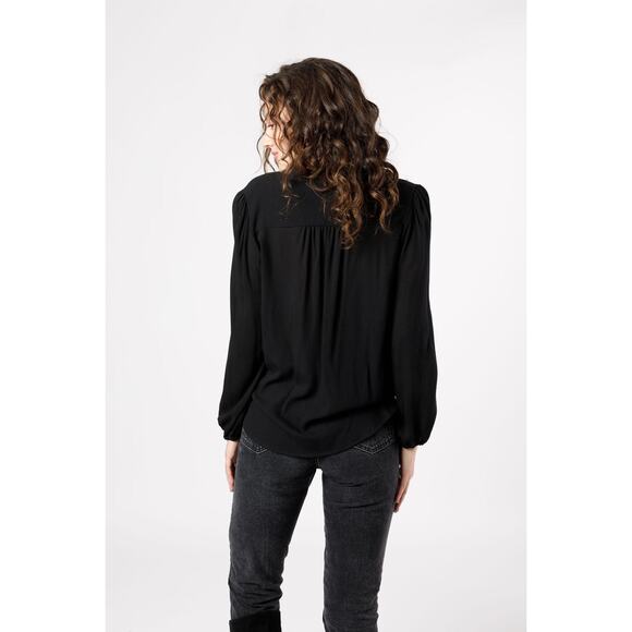 Band Of The Free Crossover Wrap Long Sleeve Top S Black Ikat Minimalist Office - Picture 2 of 11